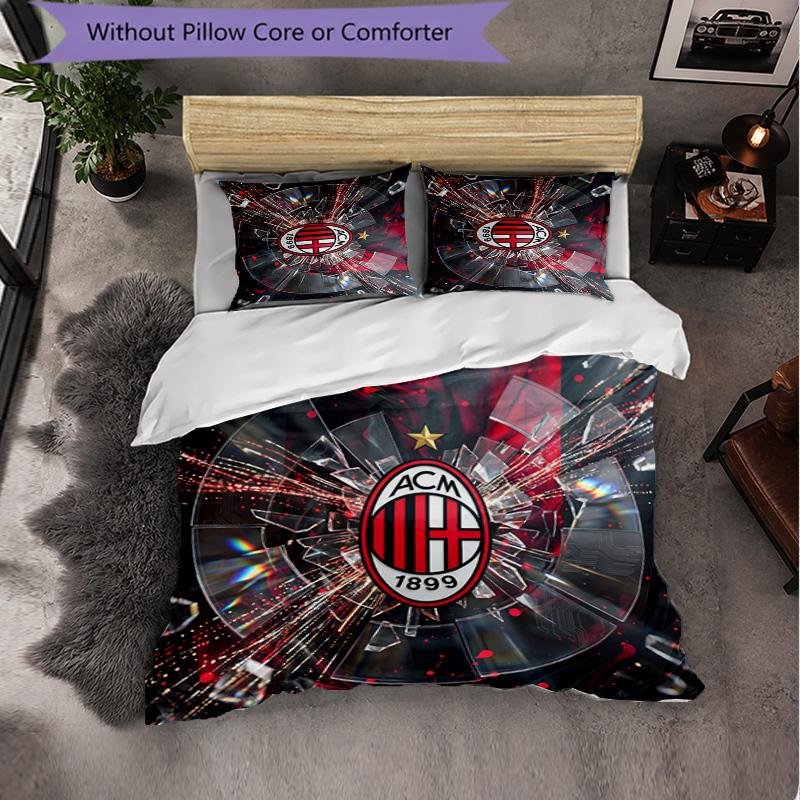 AC Milan Pattern 3 Pieces Bedding Set Soft Microfiber Duvet Cover with Pillow Cases for Bedroom