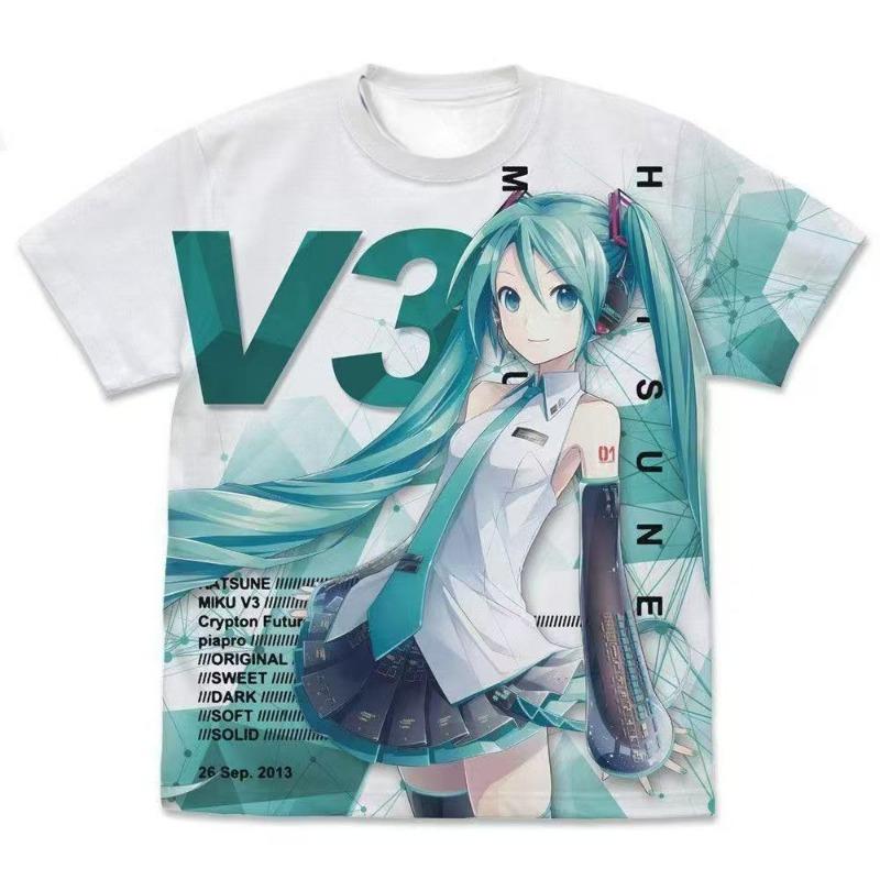 Хатсуне Мику HATSUNE MIKU V3 Версия 3.0 Аниме Кос Анимация Короткий рукав 3D Мужская и Женская Одинаковая Футболка