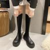 Длинные сапоги женские осенне-зимние новые рыцарские сапоги на толстой подошве с круглым носком тонкие сапоги сексуальные зрелые маленькие кожаные сапоги