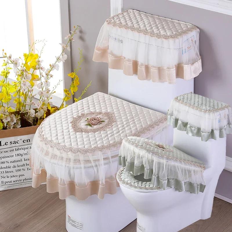 4 сезона Золотой бархатный туалетный комплект из трех предметов кружевная ткань молния стиль высококачественная подушка для сиденья унитаза чехол для подушки для сиденья унитаза