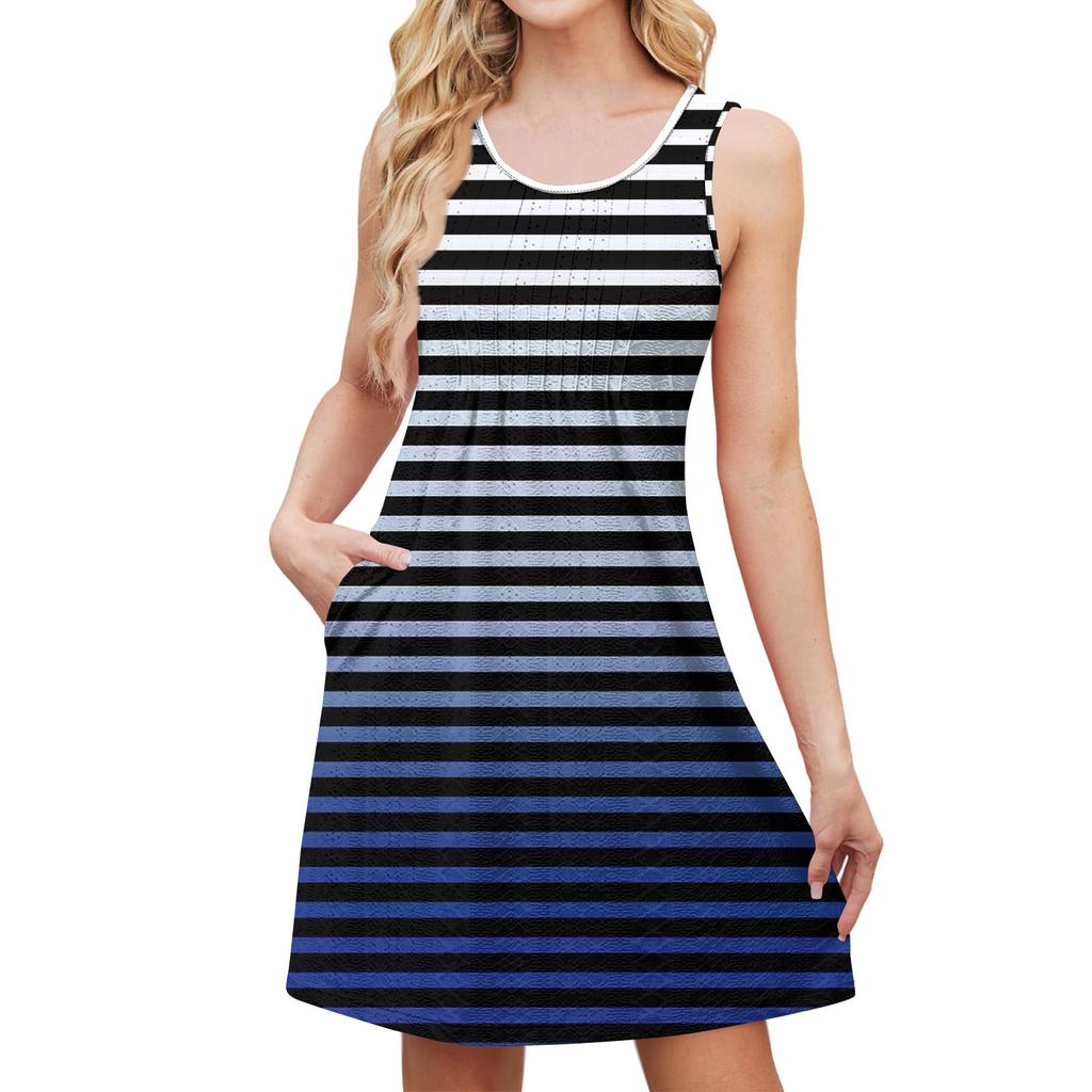 Женский стильный повседневный свободный сарафан с полосатым принтом без рукавов летний пляжный сарафан