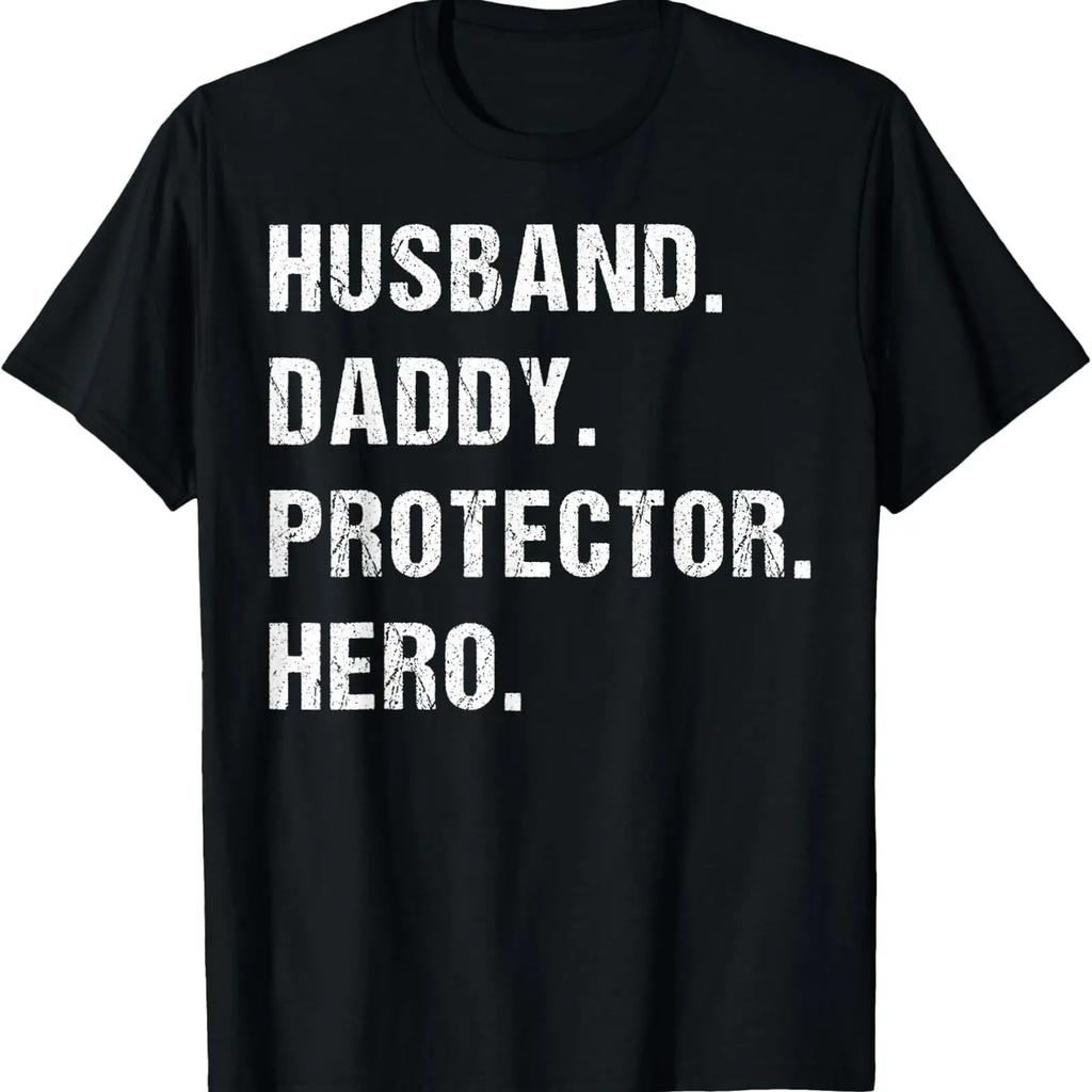 Husband Daddy Protector Hero for Dad Wife T Shirt vintage Washed Stretched fashion designer clothes Unisex