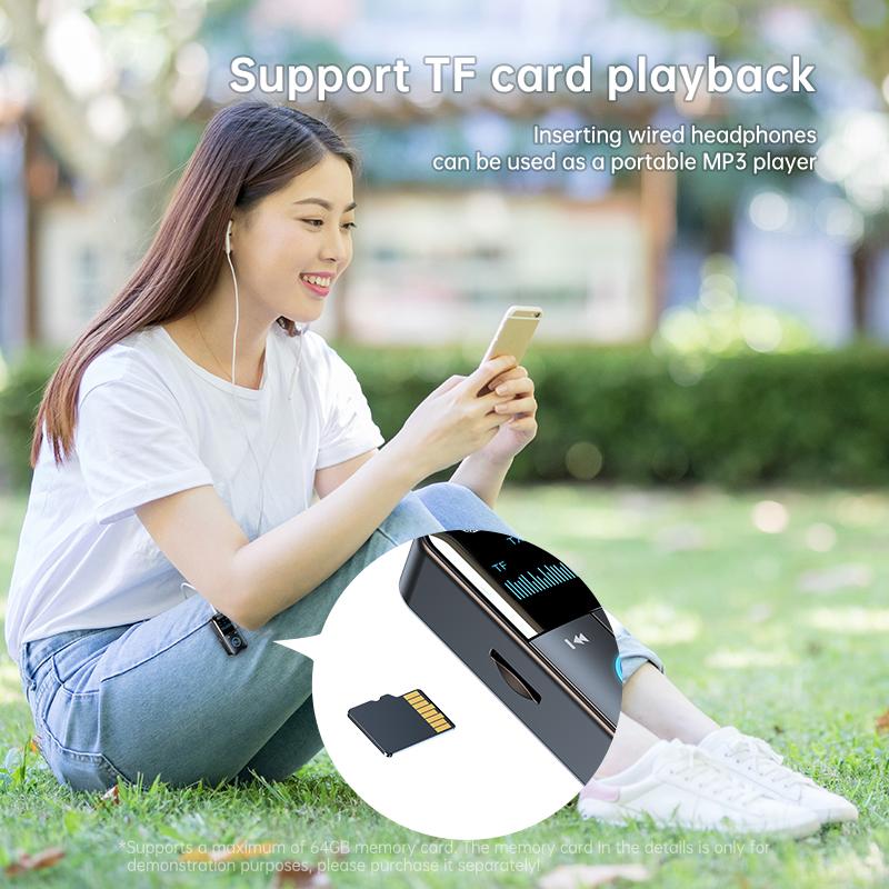 VAORLO 4 In 1 Bluetooth 5.4 Audio Receiver Transmitter 3.5MM AUX TF Card Play Stereo Music LED Display Wireless Adapter With Mic For Car TV PC