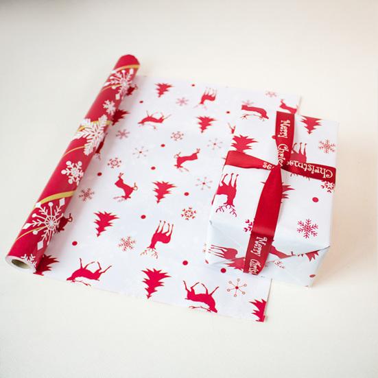 1 Rolls Double-Sided Christmas Gift Wrap Paper Large Wrapping Paper with Tree Snowflake Reindeer Patterns Holiday Gift Packaging Supplies