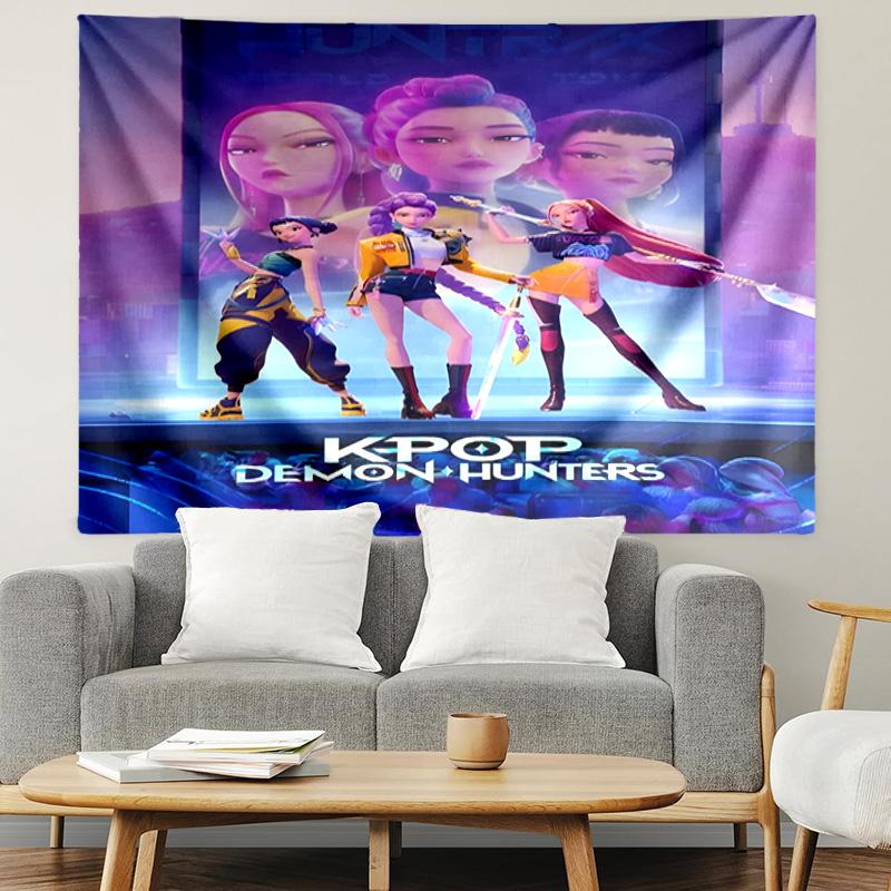Гобелен с принтом Охотники на демонов K-Pop, легкий настенный декор, для спальни, общежития, гостиной, домашнего искусства - Подарок на день рождения, Рождество для друзей