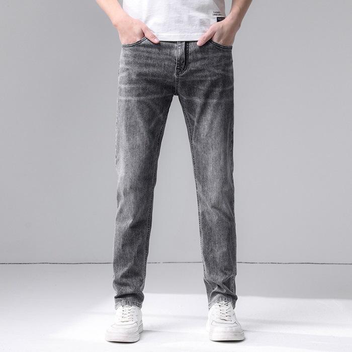 Весенне-летние новые мужские джинсы и брюки из чистого хлопка, облегающие, прямые, стрейч, мужские