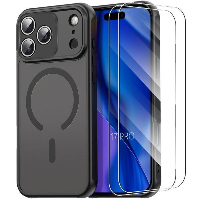 Coque de Protection - BOOLING - pour iPhone 17 Pro - Noir - 2 Verres Trempés - Antichoc