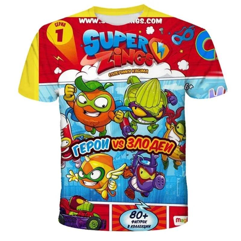 Футболка Super Zings, летняя детская футболка с принтом мультфильмов для мальчиков и девочек, модная повседневная верхняя одежда для старых детей