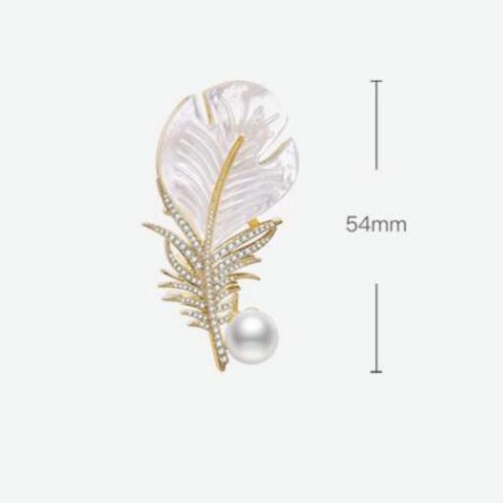 White Pearl Zircon Inlaid Corsage Crystal Shell Clothing Accessories New Feather Brooch Pins Party