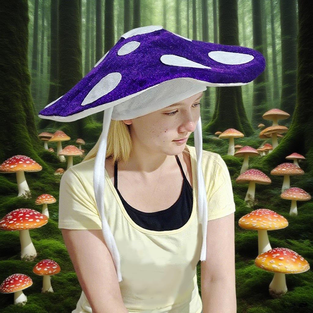 Lovely Mushroom Hat With Adjustable Neckties Soft Polyester Costume Accessory Headwear For RolePlay Halloween Party