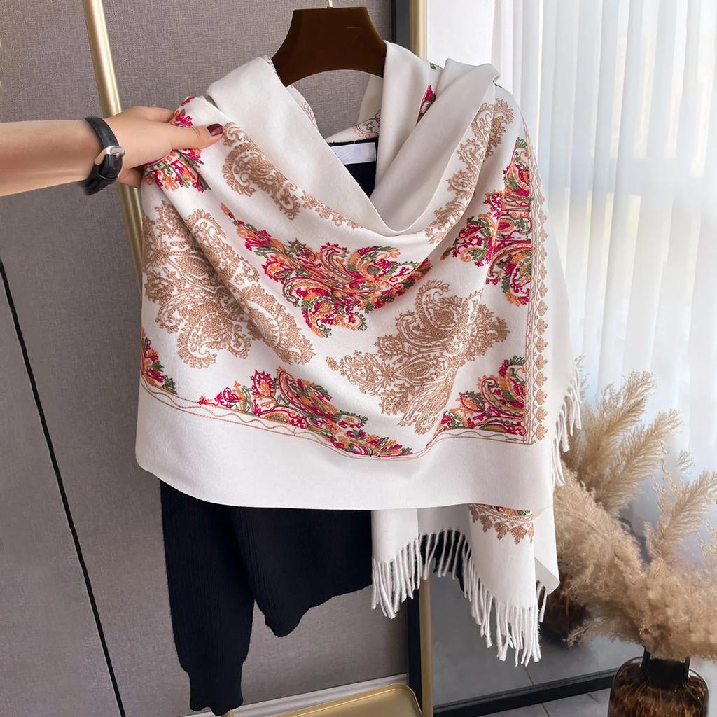 Winter Warm Cashmere Scarf for Women Embroidery Pashmina Blanket Thick Shawl Wrap Neckerchief Fashion Bufanda Echarpe Poncho