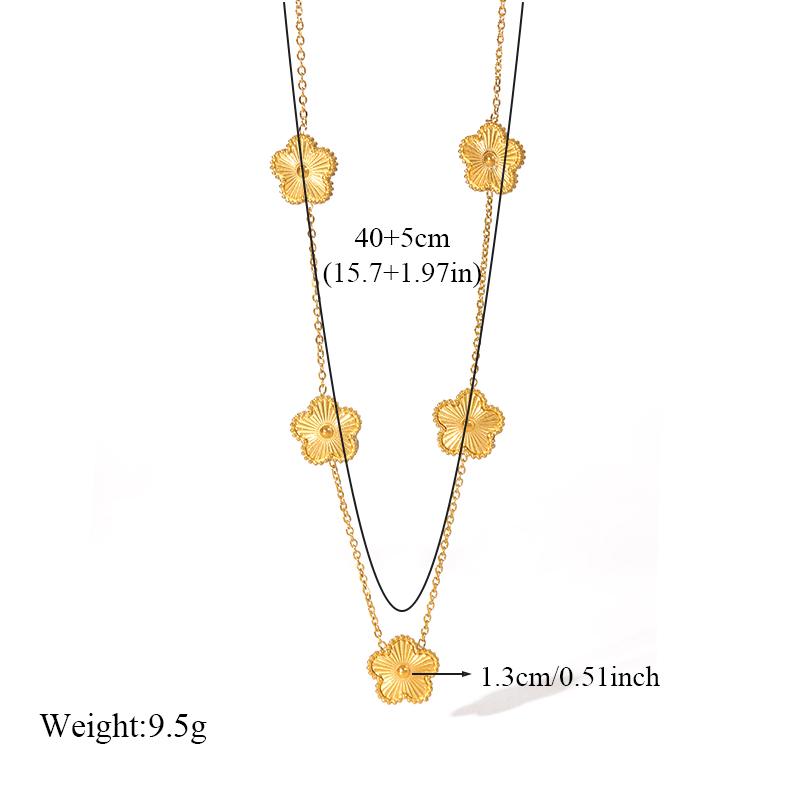 Stainless Steel Gold Color 5-Leaf Flower Necklace for Women Fashion New Party Gift Clover Neck Chain Jewelry Collar