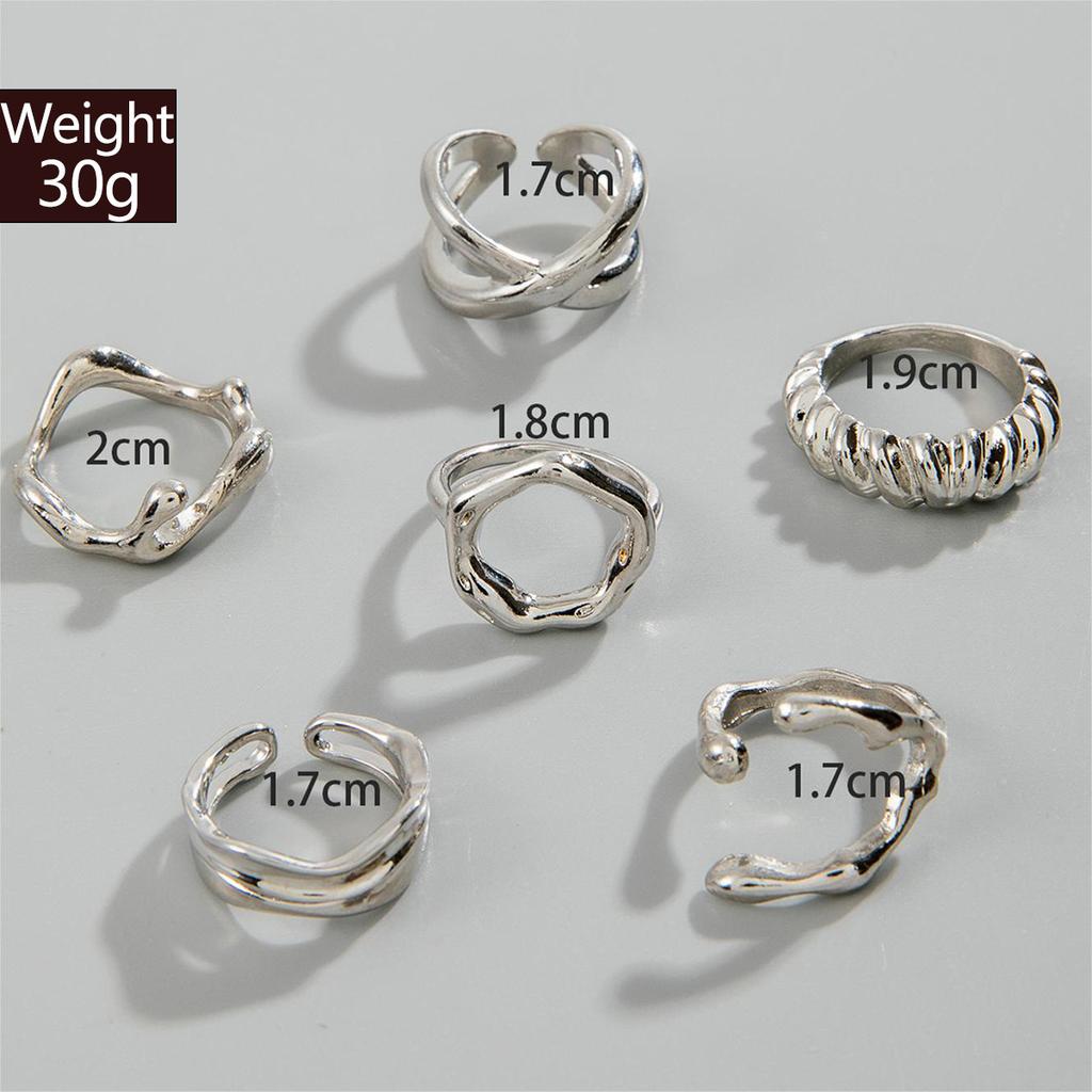 6Pcs/Set Silver Color Geometric Irregular Open Rings Set for Women Personality Metal Hollow Circular Rings Trendy Jewelry Gifts