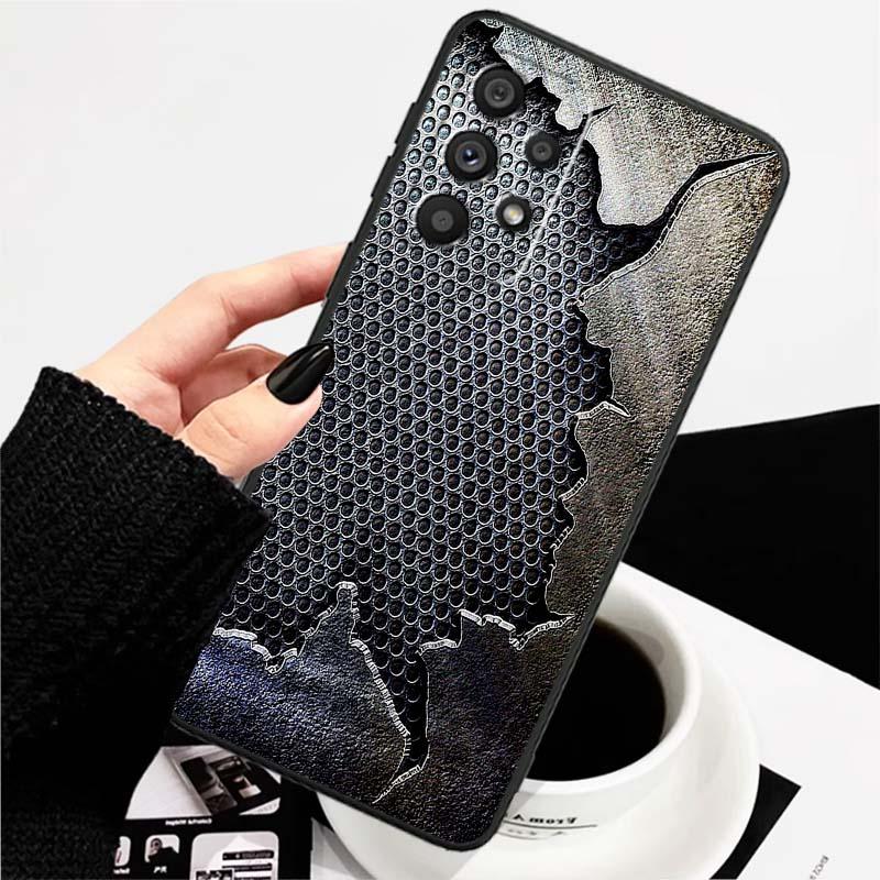 Креативный металлический узор Чехол для телефона Для Samsung A73 A72 A71 A55 A54 A53 A52 A51 A13 A22 A16 A15 A12 A14 A26 A07 5G Черный