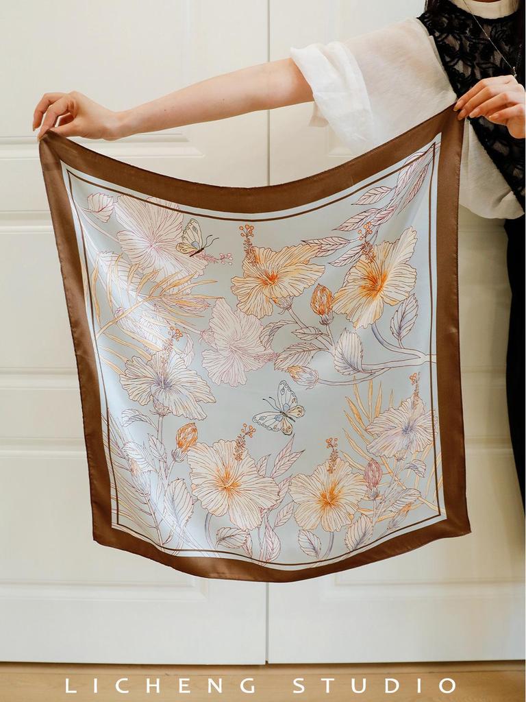 Yang Caiyu Style Striped Silk Square Scarf - Summer Sunscreen Accessory & Headband