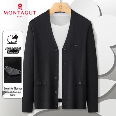 Мужской вязаный кардиган с V-образным вырезом из смесовой шерсти MONTAGUT