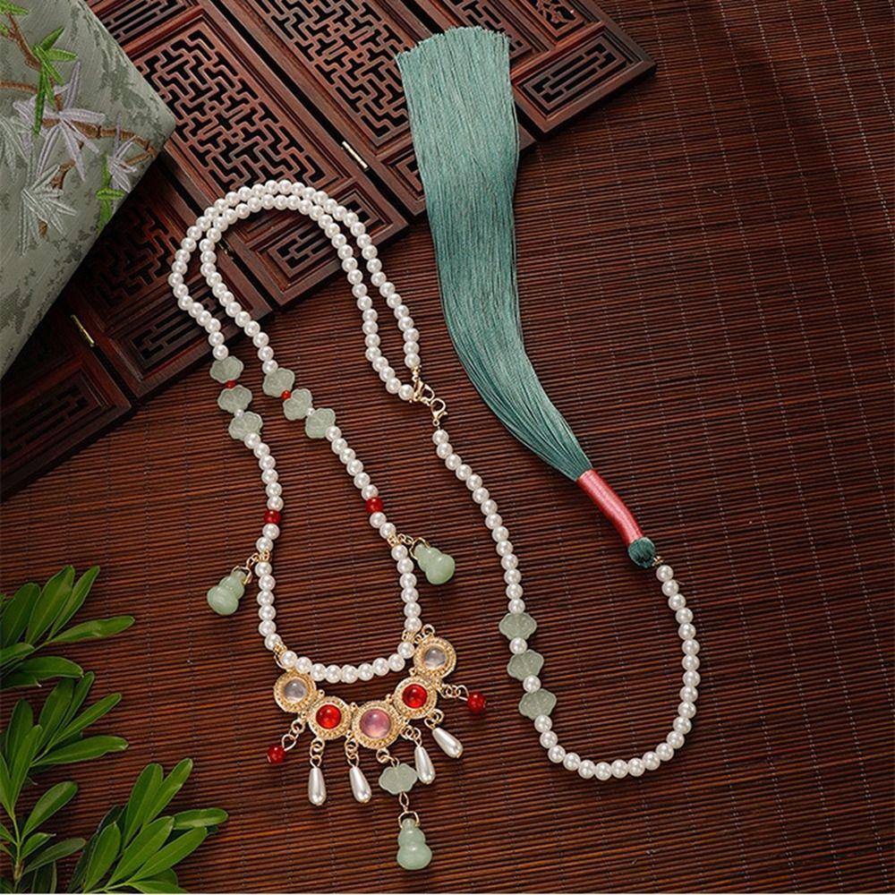 Chinese Style Horse Face Skirt Necklace Pearl Chinese Necklace Sweet Hanfu Ruyi Pendant Decoration