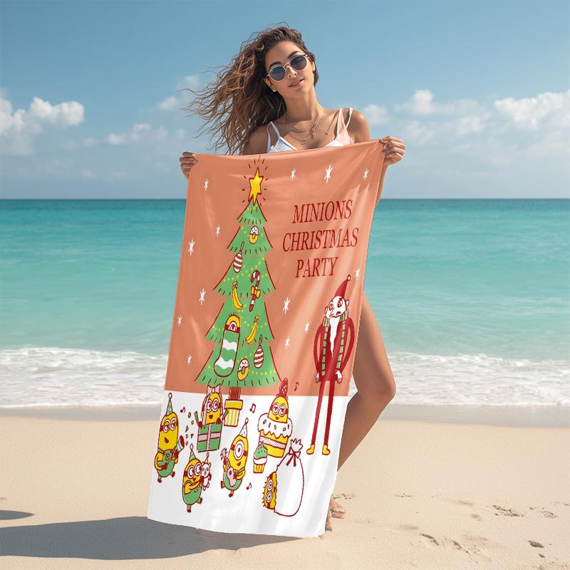 1Pc Christmas Minions Snowscape Beach Towel Microfiber Beach Towel Thin Absorbent For Beach Swimming Yoga Bath Sports