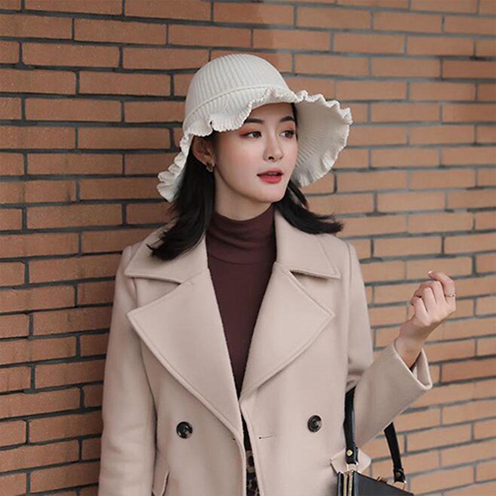 Lady Autumn Winter Chenille Fisherman Hat Solid Color Bowknot Wild Pleated Sunshade Retro Hat