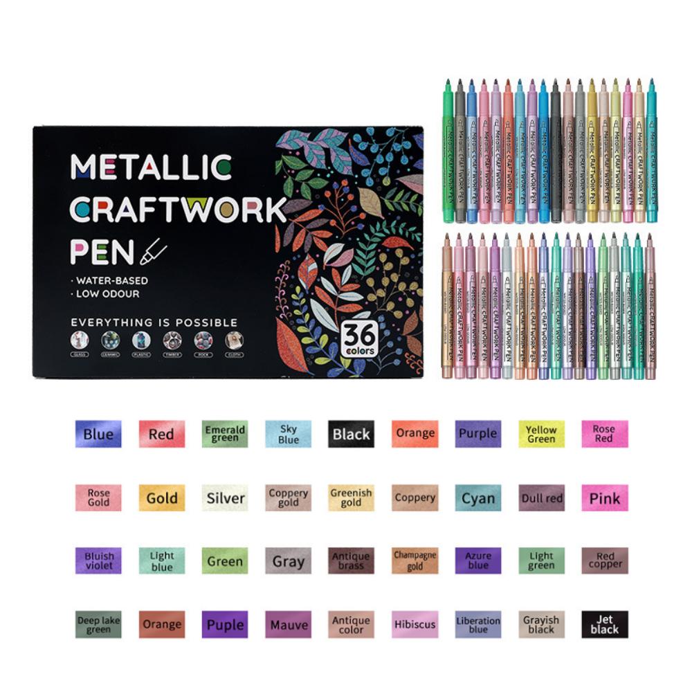 12/24/36 Colors Metallic Colored Craft Work Pens Water-Based Ink Waterproof Acrylic Marker Pen Painted DIY Graffiti Art Supplies