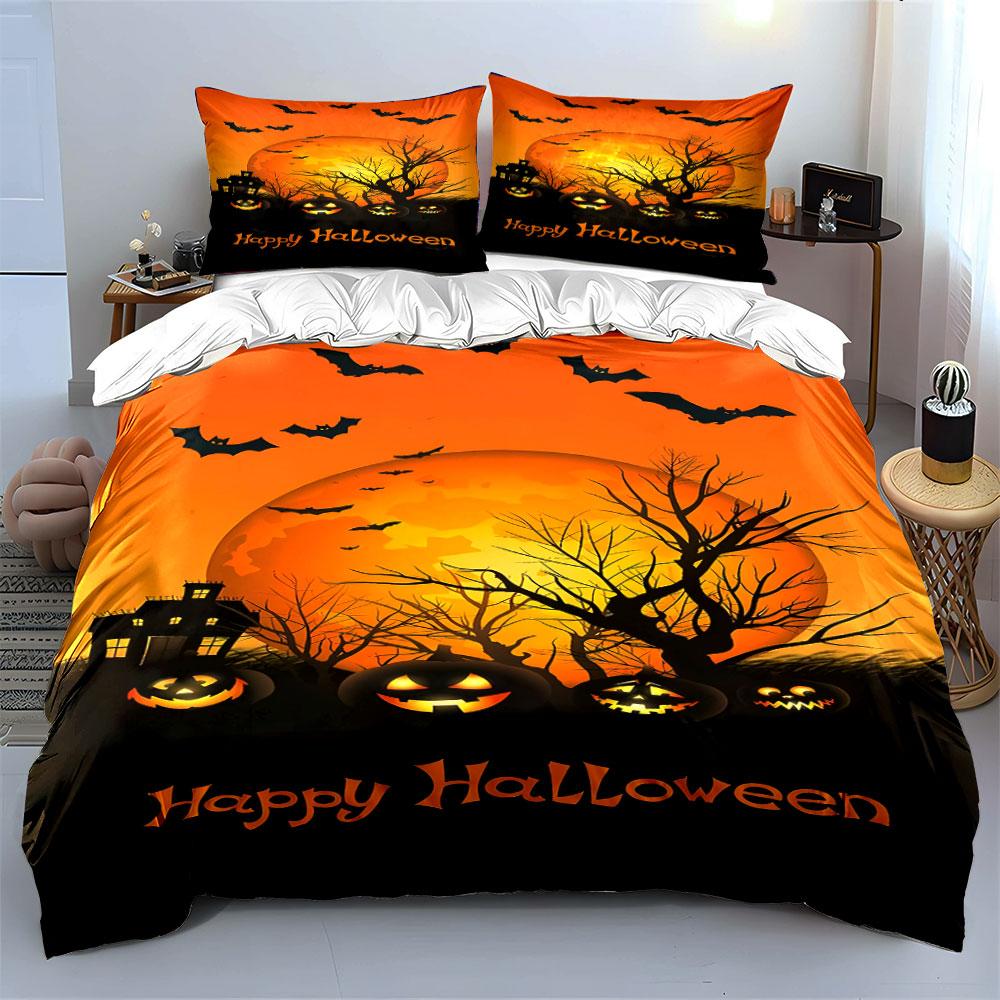 Glowing eerie pumpkin night Bedding sets Duvet cover sets Duvet covers Pillowcases(1*Duvet Cover 2*Pillowcases without duvet insert)