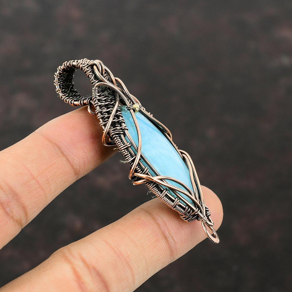 Hemimorphite Pendant Copper Wire Wrapped Gemstone Pendant Wire Wrap Jewelry Pendant For Women Handmade Pendant Copper Jewelry Gift For Him