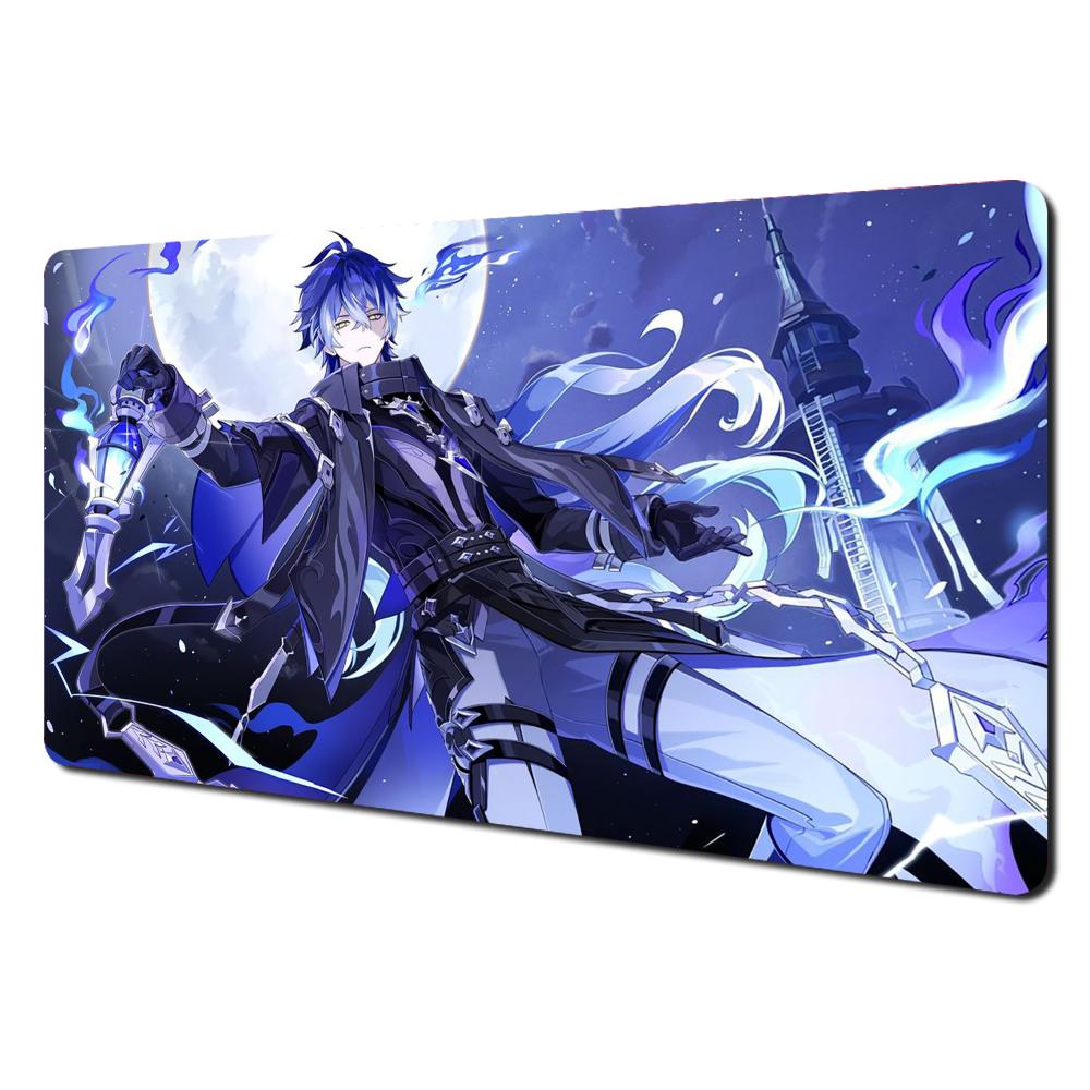 Игровой коврик для мыши Anime Flins, большой, нескользящий, для игрового стола, подставка для ноутбука и клавиатуры, офисный ПК, Genshin Impact, эргономичный, черный