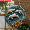 2D плоская 20*20см 1шт. Круглая деревянная подвеска с узорами в виде трех дельфинов, морская тематика, декоративная тарелка, подходит для ресторана, окна и коридора