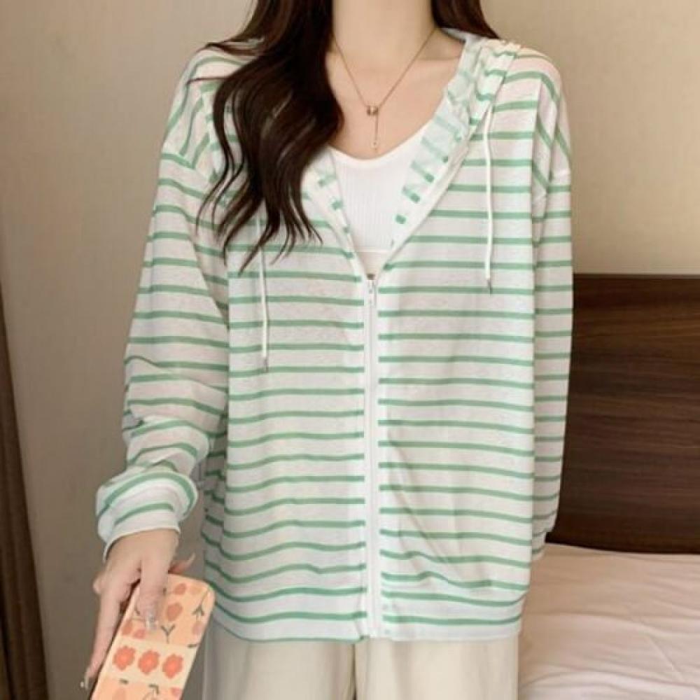 Navava Cool Summer Stripe Thin Long Sleeve Hoodie Jacket Nc382