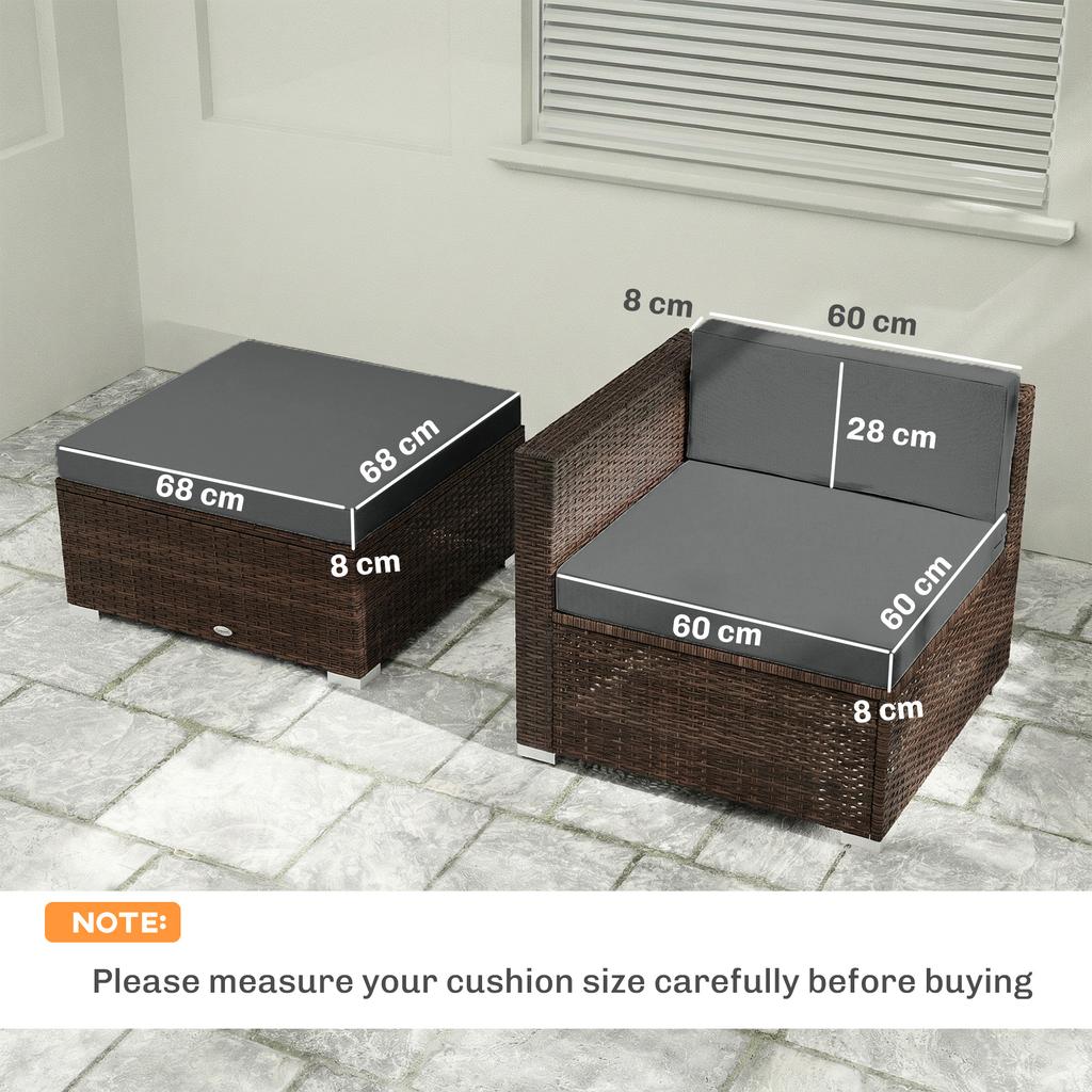 7-Piece Patio Furniture Cushions, Outdoor Loveseat Cushion with Removable Covers for Rattan Furniture, 60x60 cm, Dark Grey