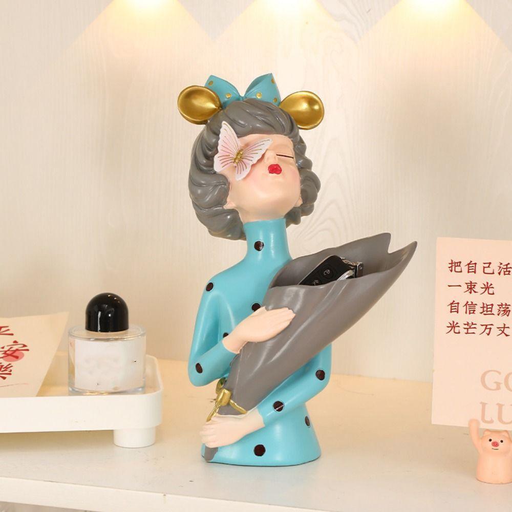 Elegant Flower Girl Statue Handmade Girl Vase Ornament Modern Butterfly Girl Sculpture  Bedroom
