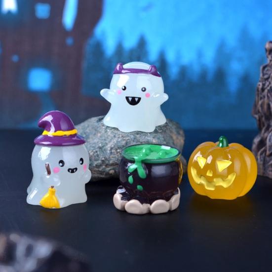 5Pcs/Set Halloween Ornament Pumpkin Ghost Shape Miniature Resin Figure Weather-Resistant Glow In The Dark Landscape Statues