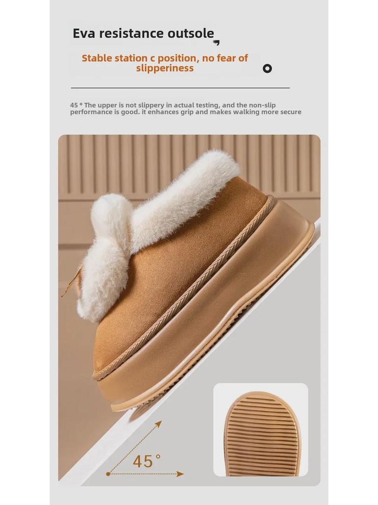 Женские зимние ботинки Bowknot на толстой подошве 2024 года: Увеличивающая рост, теплая, с бархатной подкладкой, меховая обувь для улицы на осень и зиму.