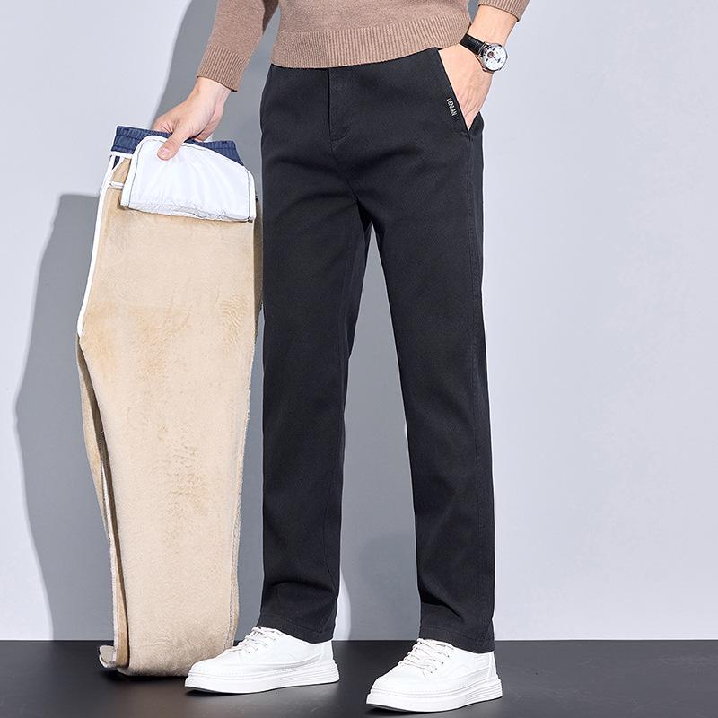 Мужские повседневные прямые брюки из высококачественного лиоцелла класса люкс из толстого эластичного бархата