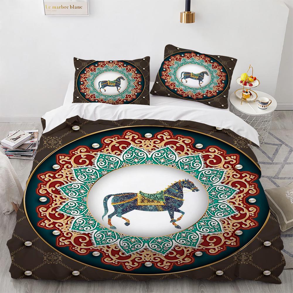Комплект постельного белья Mandala с рисунком лошади в стиле бохо, шикарное полиэстеровое одеяло размера King Twin для подростков, взрослых и детей, комплект постельного белья