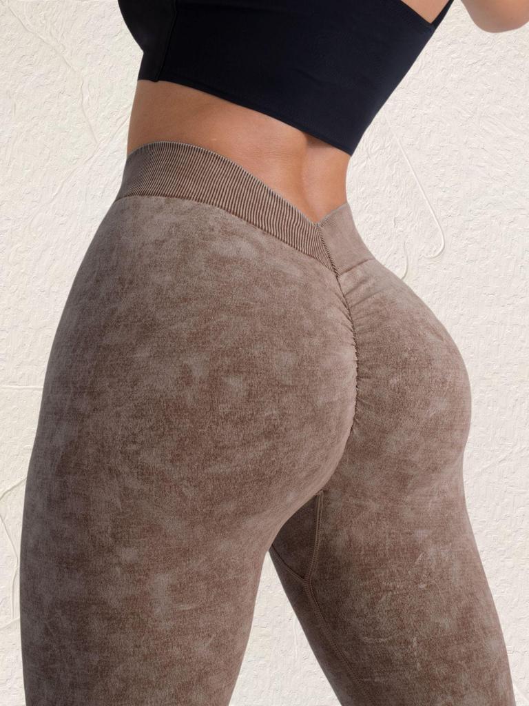 Бесшовные женские брюки для йоги с эффектом пескоструйной обработки - Персиковые, с эффектом подтяжки бедер, высокой эластичности, тайтсы для бега и спорта на открытом воздухе