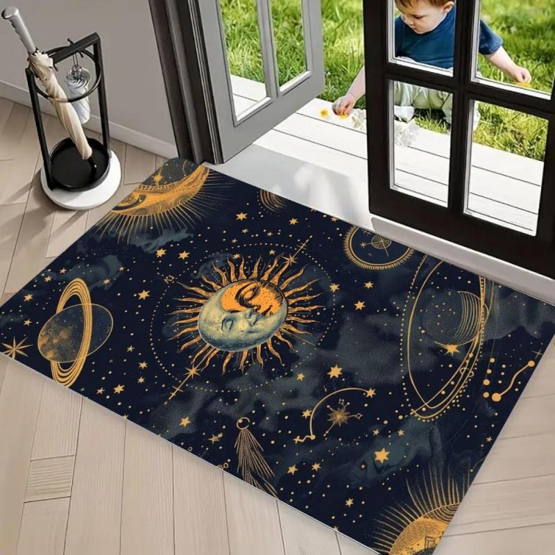Gothic Midnight Starry Floral Area Rug Carpet, Non Slip Floor Mat, Washable Doormat, Durable Entryway Floor Rug for Living Room