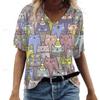 2024 New Women's Short-Sleeved T-Shirt V-Neck Printed Kitten Pattern Oversized Women's Blouse Y2K Style Summer Casual Breathable