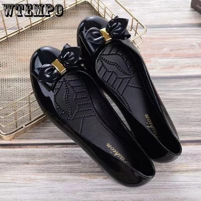 Женские однотонные повседневные туфли с бантом большого размера, водонепроницаемые, нескользящие, мягкие, на толстом каблуке, сандалии из желе