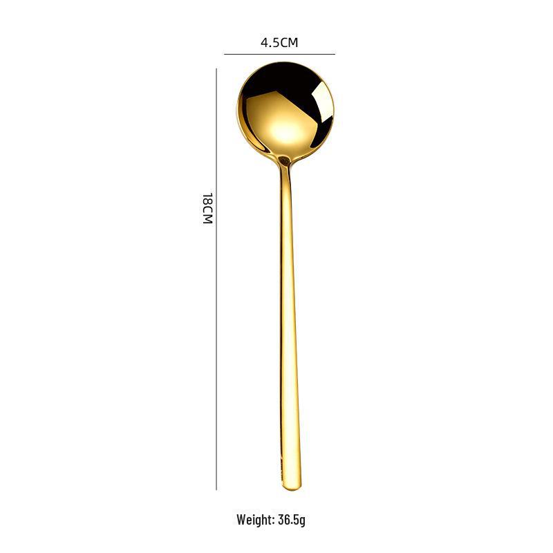 Korean Gold 304 Stainless Steel Round Spoon – Long Handle Bibimbap & Dessert Spoon