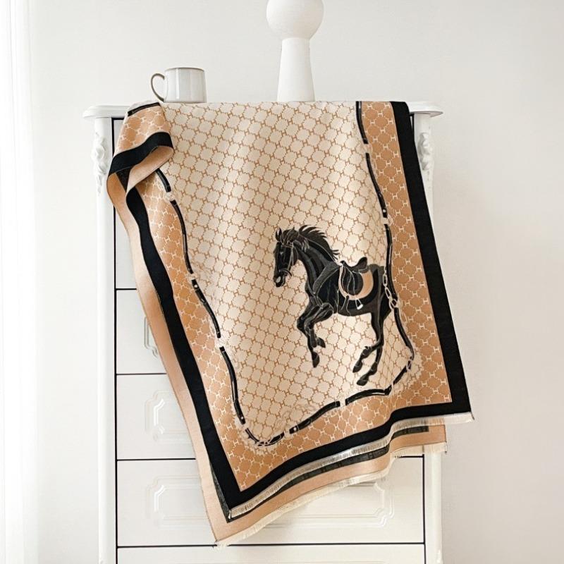 Letter imitation cashmere new scarf light luxury winter trend warm horse print scarf thickened short beard shawl