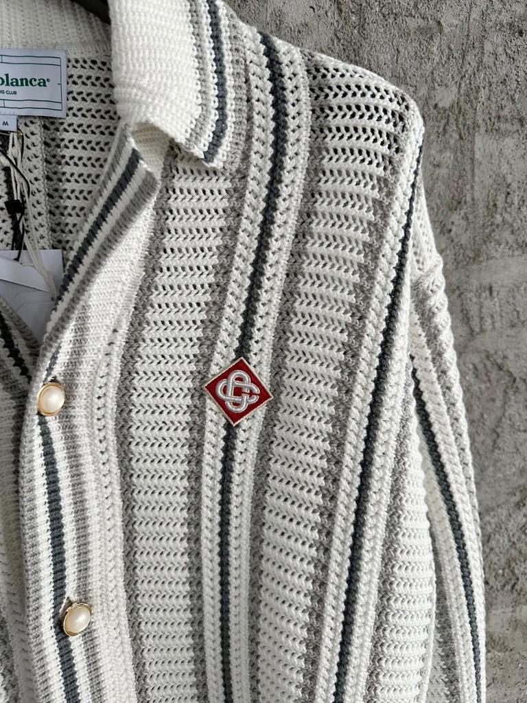 CASABLANCA Sicilian Style Handmade Woven Stripes Unisex Long Sleeve Cardigan Sweater