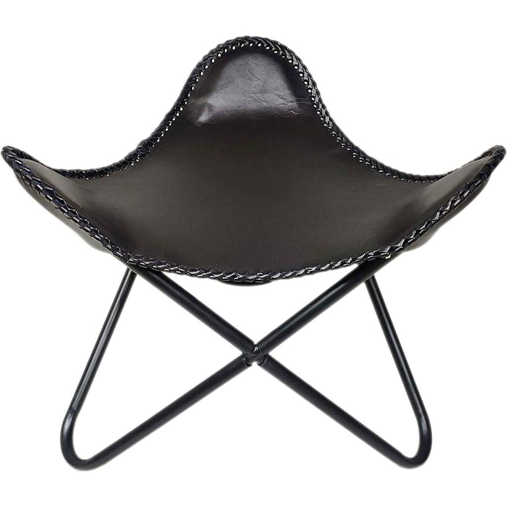 Хандмаде черный кожаный стул-бабочка с подставкой для ног складным креслом для отдыха