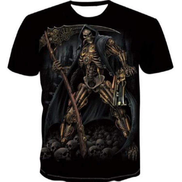 Skull 3D Digital Printed Casual Breathable Quick Drying Round Neck Pullover Short Sleeved Men's T-shirts