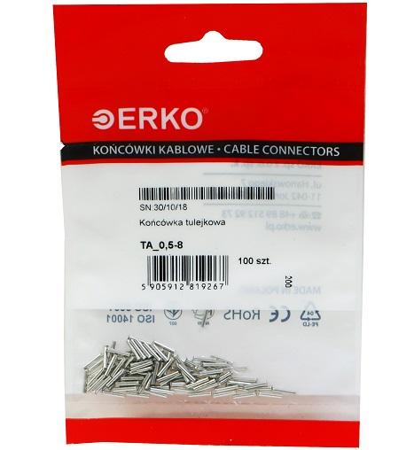 Końcówka tulejkowa nieizolow TA 0,5/8 ERKO 100szt