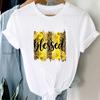 (Asian Size) Tee Top Fashion Love Letter Watercolor Flower T Shirt Women Print Lady Female  Clothing Casual Short Sleeve Graphic T-shirt