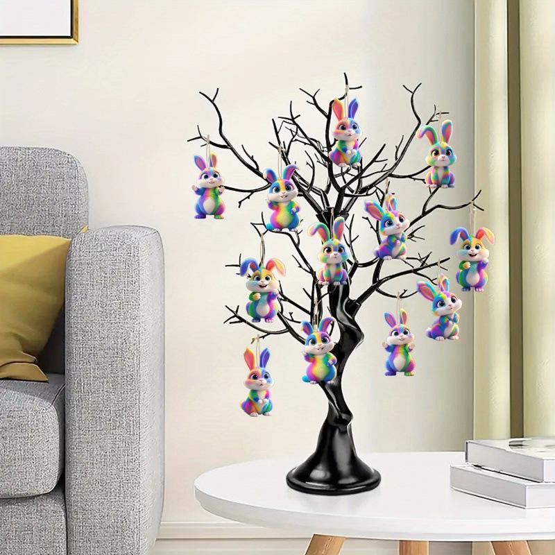 24-Piece Easter Wooden Flower and Rabbit Indoor Hanging Decoration