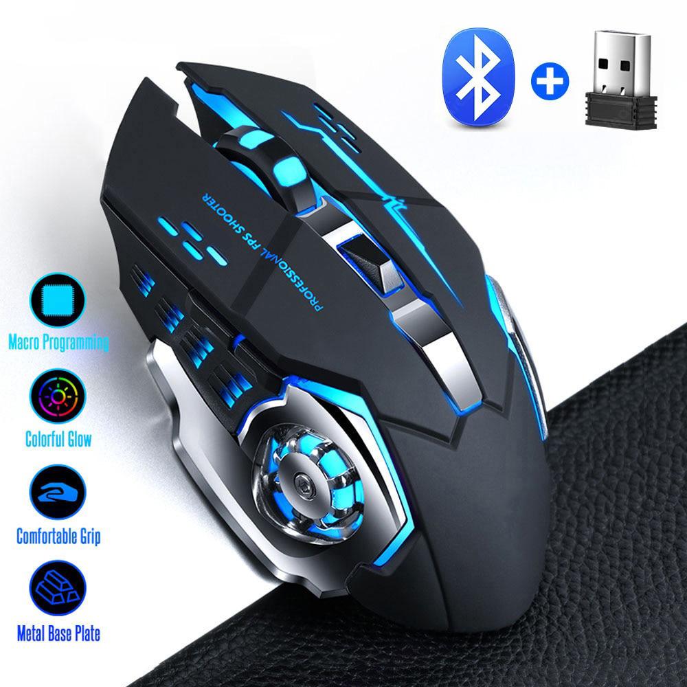 2.4G USB Беспроводная Bluetooth Мышь Эргономичная Бесшумная Офисная Мышь Перезаряжаемая Игровая Мышь с Подсветкой Для Компьютера Ноутбука Macbook