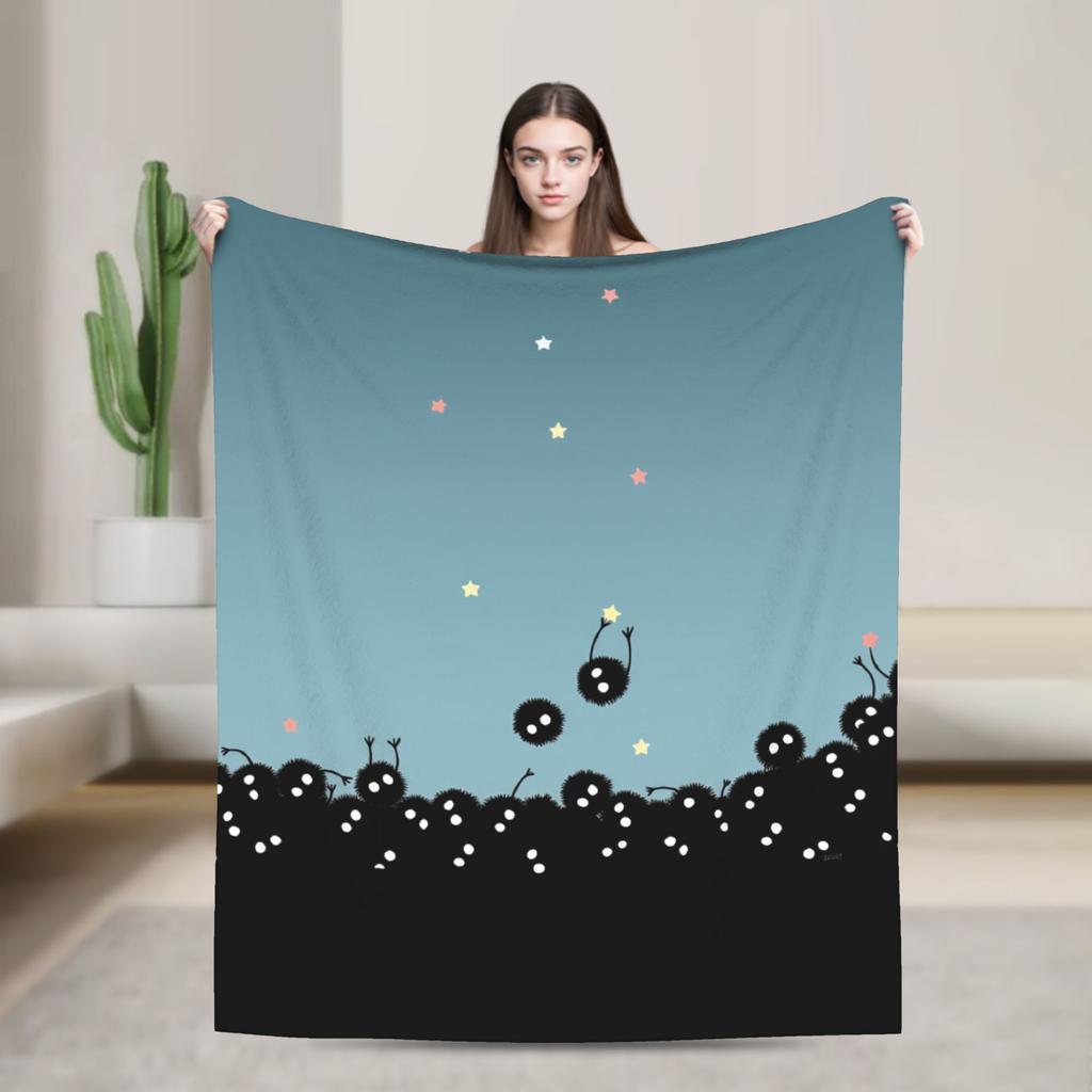 Warm BlanketsBoy Girl Picnic Susuwatari Soot Sprites Throw Blanket Flannel Bedspread For Bedroom Comfortable Sofa Bed Cover