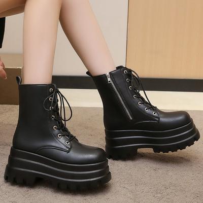 Горячая Распродажа обуви для женщин зимние женские сапоги до середины икры однотонные круглые носки средний каблук водонепроницаемые шнурованные туфли женские